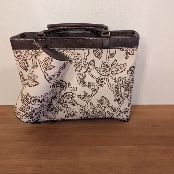 Estee Lauder 2 Piece Floral Handbag Tote  15x12x4  Brown/Tan/ Brown - Picture 4 of 6